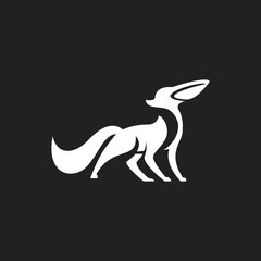 Fototapeta premium Elegant White Stylized Fox Logo Design on Black Background - Modern Abstract Animal Silhouette Vector