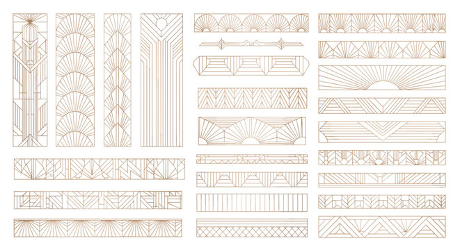Elegant art deco geometric borders and frames collection with floral motifs vintage ornamental design elements