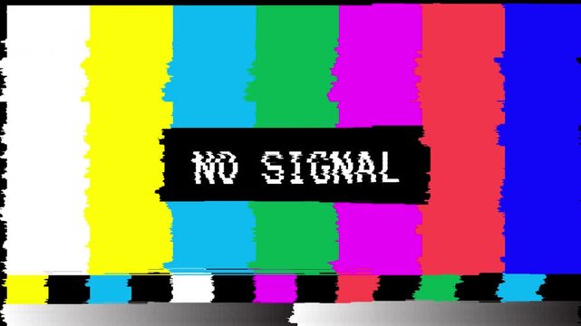 No Signal Broadcast With Glitch Distortion Noise, no signal glitch screen VHS Color Bars Glitch Animation