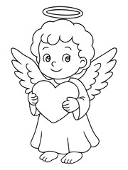 Fototapeta premium Divine Child with Heart: A cheerful angel child, radiating purity and compassion, cradles a delicate heart. This illustration captures the essence of love and innocence.