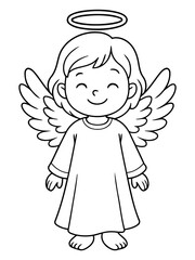 Fototapeta premium Serene Angel Illustration: A simple yet graceful illustration of an angel, featuring a halo, wings, and a peaceful expression, radiating tranquility and hope.
