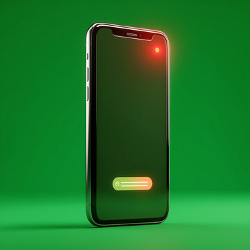 Smartphone Technology: Charging Notification on Modern Devices Against Green Background