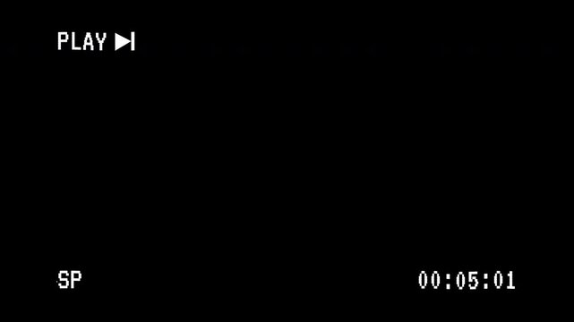 VHS camcorder playback screen with timecode, scanline noise, pixelated glitch distortion