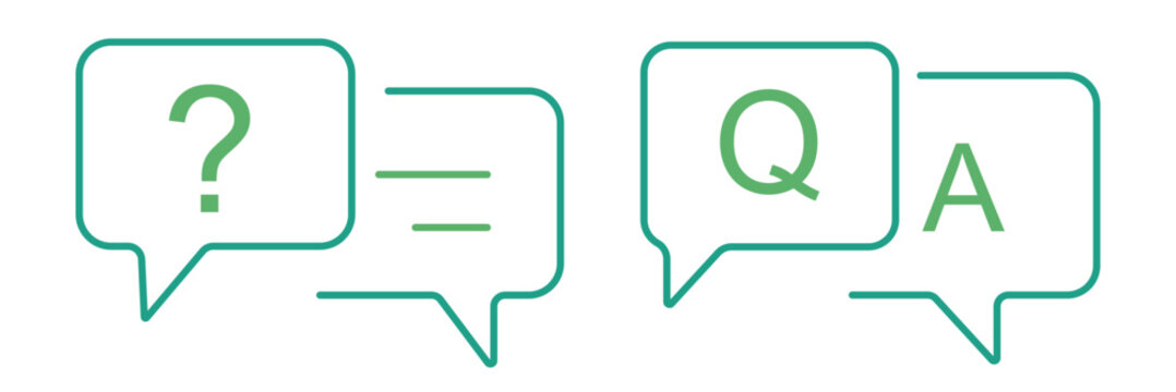 FAQ and Q&A Speech Bubble Outline Icon Set &ndash; Question Answer Chat Bubble Thin Line Vector Icons for Customer Support, Help Desk, App UI UX, Web Design, Business. 