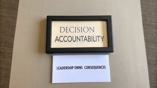 Motivational Leadership Sign Displaying Key Values of Decision Making and Accountability in Corporate Culture