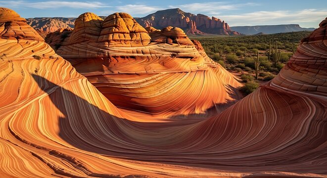Dramatic landscape of sandstone rock formations under a clear blue sky