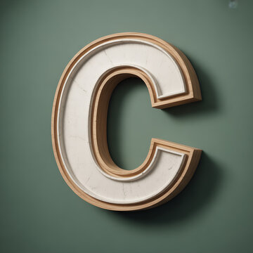 3D Typography Alphabet Sculpture: Capital C Design in Wood and Stone for Modern Interior Decor and Typographic Wall Art
