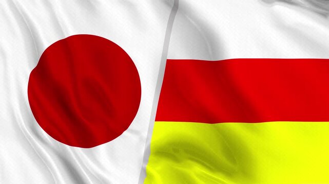 Japan and South Ossetia Flag Waving Animation Seamless Loop
