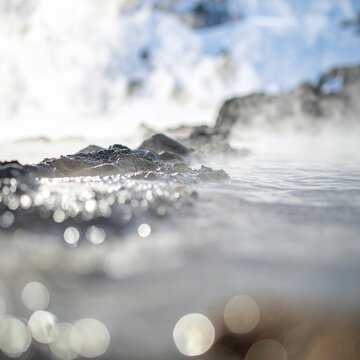 Steaming Geothermal Waters in Iceland with Bokeh Effect.