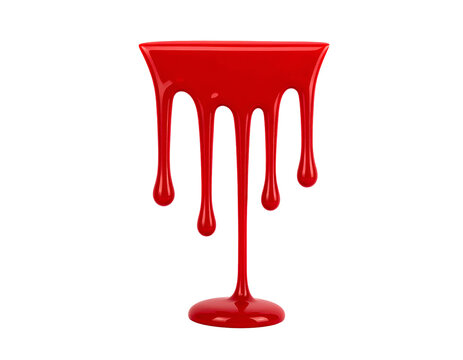 Glossy red liquid drips, forming a fluid, abstract shape