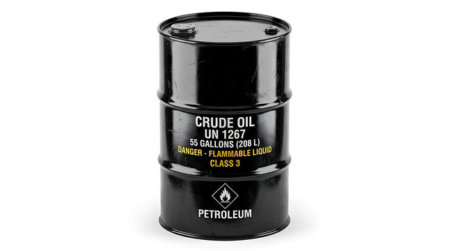 Black Crude Oil Barrel with Flammable Liquid Warning and UN 1267 Label