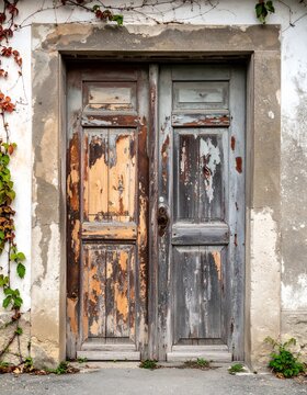Weathered Wooden Doors on an Old Building.