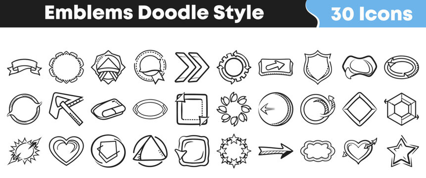 A versatile collection of hand-drawn doodle style vector emblems and icons, perfect for adding a unique, playful, and creative touch.