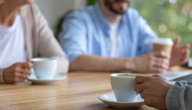 Colleagues having a meeting over coffee