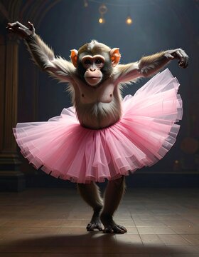 A monkey in a pink tutu dancing (1)