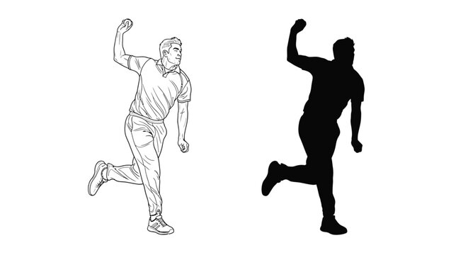 Vector illustration of a man throwing a ball in dynamic running pose with shadow