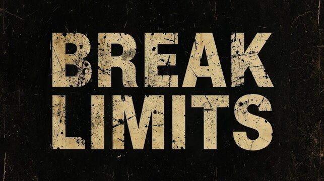 Bold grunge break limits motivational poster with distressed gold typography on black textured background