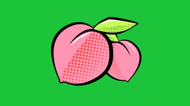 two pink peaches on green background simple flat cartoon fruit animation loop fresh organic food concept