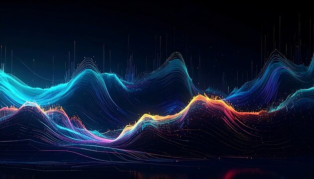 A vibrant digital waveform graphic with multicolored glowing lines
