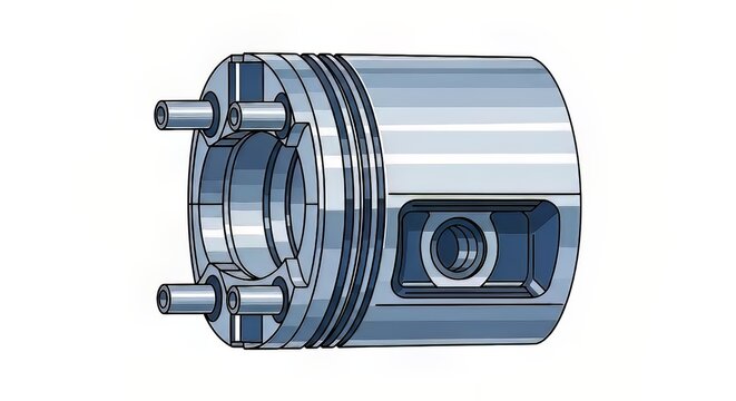Precisely rendered automotive engine piston illustration, showcasing intricate mechanical details for industrial design and repair concepts