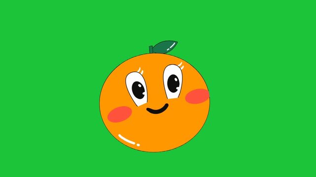 Cute orange cartoon face on green background playful fruit animation loop bright simple design