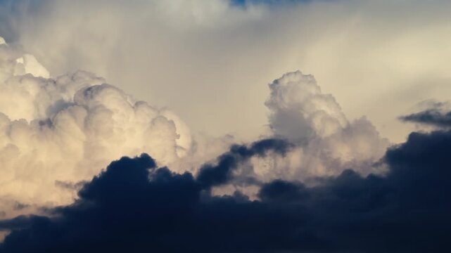 Timelapse of dark storm clouds moving rapidly across the sky as weather deteriorates before a thunderstorm, dramatic atmospheric buildup with dense thundercloud formations signaling approaching severe