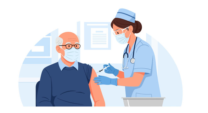Nurse Administering Vaccine to Elderly Patient Vector Illustration for Healthcare and Medical Concepts