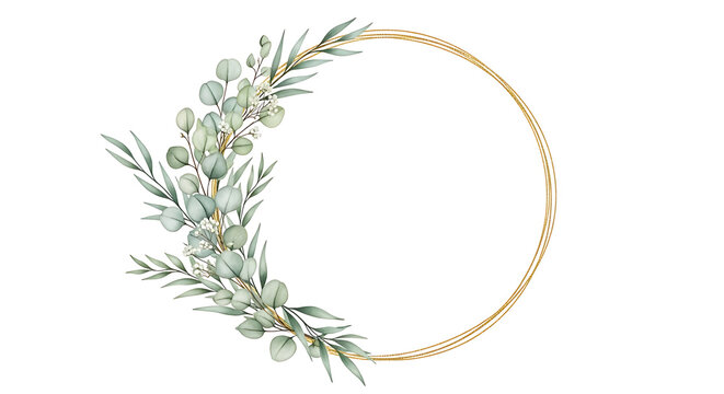Eucalyptus Wreath with Golden Geometric Ring, Delicate Botanical Arrangement
