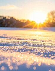 Obraz premium Golden Winter Sunset over Sparkling Snowfield.