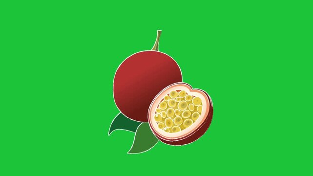 passion fruit with slice on green background simple loop animation fresh tropical food icon minimal design