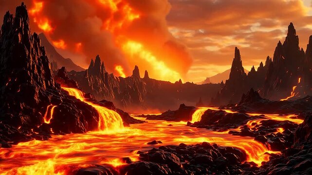 Lava river flowing through rugged terrain for Digital Transformation and Cyber Infrastructure