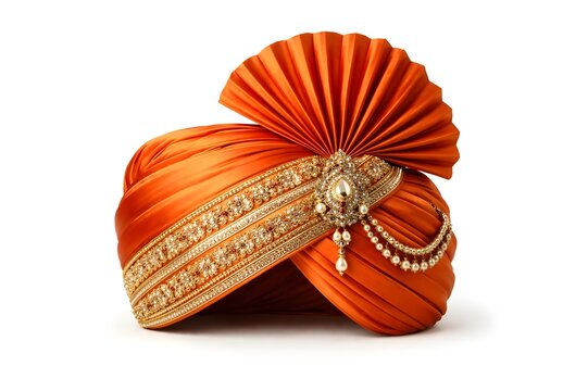 Traditional Orange Indian Turban Isolated on White