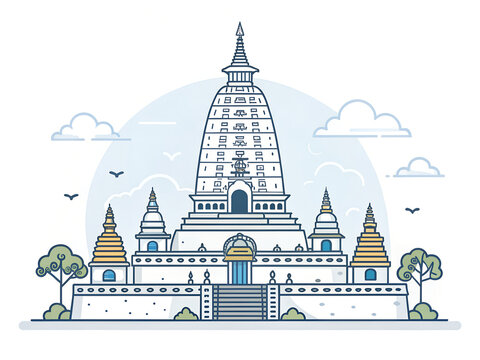Mahabodhi Temple Bodh Gaya minimal vector illustration,