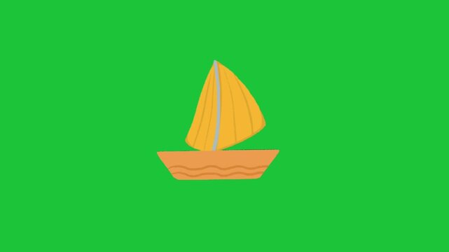 Small sailboat on green screen background simple cartoon boat with sail loop animation for design use
