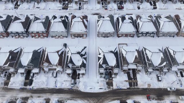 Suburban Homes In A Newly Built Housing Community During Ontario's House Shortage Crisis In Canada. Drone Flyover