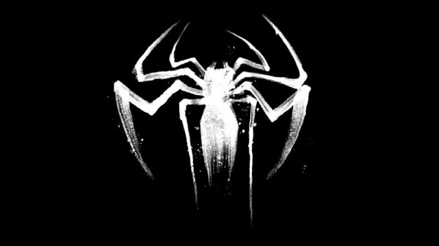white spider emblem on dark background with glowing texture creating dramatic abstract motion loop video