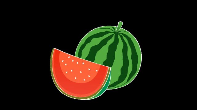 ripe watermelon whole and slice on dark background showing fresh juicy fruit vibrant summer animation