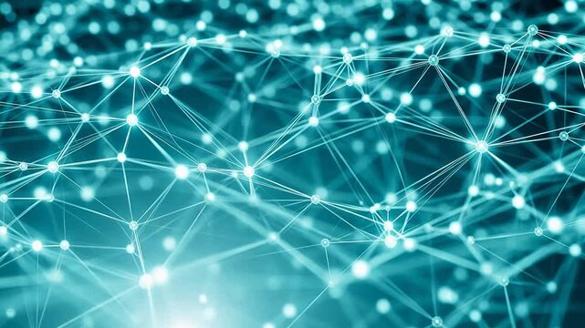 Abstract network of glowing nodes and connections for Digital Transformation and Cyber Infrastructure