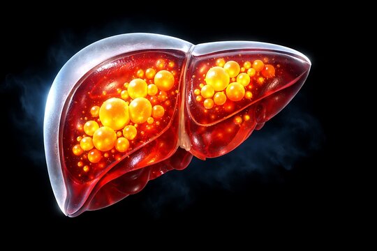 An illustration of a diseased liver with cysts