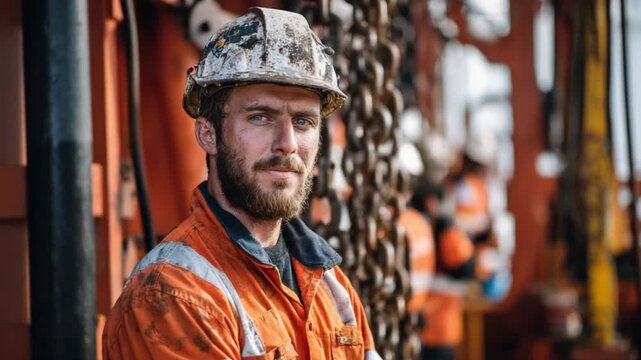 Industrious Worker: A determined worker, clad in his protective gear, stands amidst the machinery, showcasing the grit and precision of the industry. 