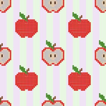 Cross-stitch red apple seamless pattern embroidery