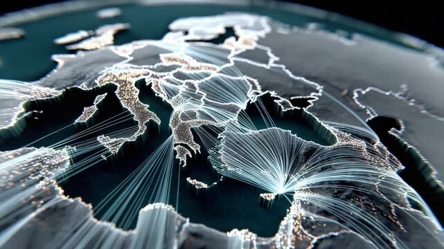 Global Network: A visualization of a global network highlighting the interconnectedness of regions, demonstrating the flow of data, ideas, or resources across borders.