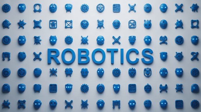 Robotics technology concept with blue icons on white background