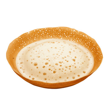 Crispy appam south indian rice pancake with airy texture isolated on white background