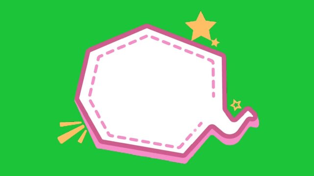 cartoon speech bubble label with stars on green background empty frame for text animation loop design