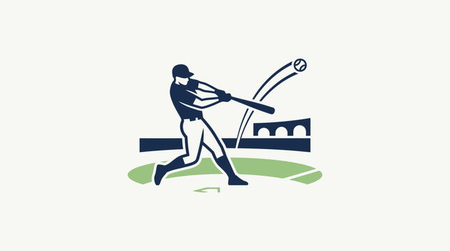 Baseball Player Hitting a Ball with Stadium in the Background