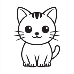 Cute Cat Vector Outline, Kawaii Kitten Line Art Icon Minimalist Cartoon Illustration © Digital Designer