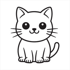 Cute Cat Vector Outline, Kawaii Kitten Line Art Icon Minimalist Cartoon Illustration © Digital Designer