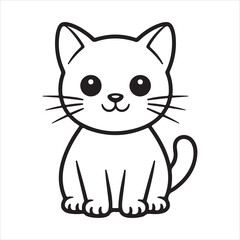 Cute Cat Vector Outline, Kawaii Kitten Line Art Icon Minimalist Cartoon Illustration © Digital Designer
