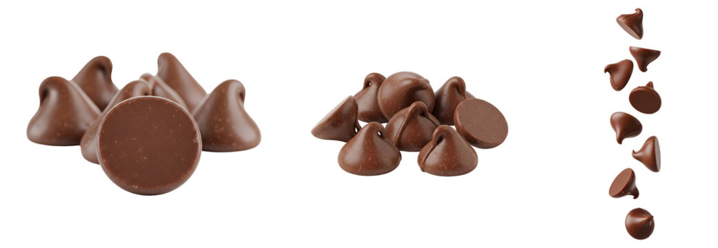 A collection of chocolate chips on transparent background